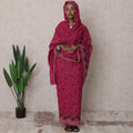 ثوب سوداني تقليدي فاخر باللون الوردي الياقوتي - قماش فوال قطني سويسري خالص مطرز بأحجار، 4.5 متر، عرض 140 سم، سويسرا - D22486