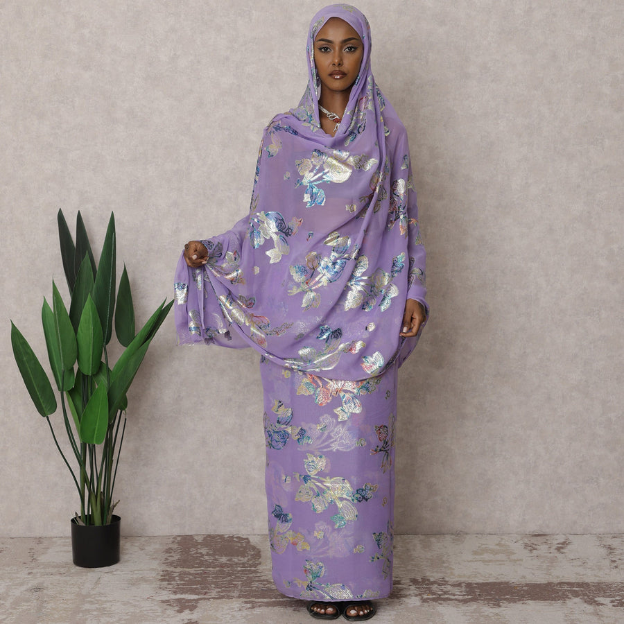 Lavender Traditional Premium Sudanese Thobe – Pure Silk Chiffon Fabric with Metallic Lurex, 4.5 Meters, 110 cm Width, South Korea-D22491