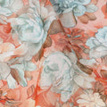 Coral Red Floral Rose Print Cotton Voile Fabric with Pastel Highlights, 140 Cms Width, Made in India-D24319