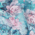 Turquoise Blue Rose Print Cotton Voile Fabric with Pink and Lilac Floral Design, 140 Cms Width, Made in India-D24320
