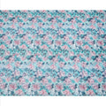Turquoise Blue Rose Print Cotton Voile Fabric with Pink and Lilac Floral Design, 140 Cms Width, Made in India-D24320
