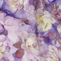 Lavender Purple Floral Rose Print Cotton Voile Fabric with Yellow and Cream Accents, 140 Cms Width, Made in India-D24321