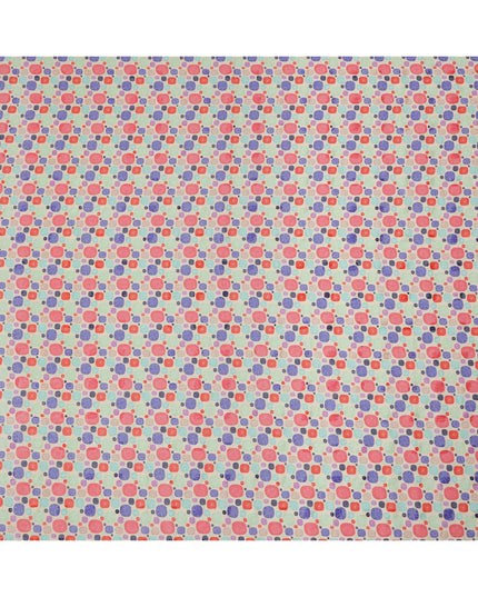 Mint Green Multicolor Abstract Dot Print Cotton Voile Fabric with Pink and Purple Accents, 140 Cms Width, Made in India-D24325