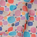 Beige Multicolor Abstract Dot Print Cotton Voile Fabric with Blue, Red, and Violet Accents, 140 Cms Width, Made in India-D24326
