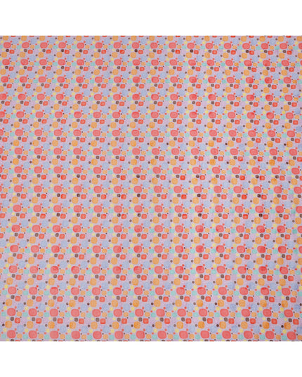 Lavender Multicolor Abstract Dot Print Cotton Voile Fabric with Orange, Red, and Yellow Accents, 140 Cms Width, Made in India-D24327