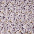 White Botanical Floral Print Cotton Voile Fabric with Purple, Olive, and Yellow Accents, 140 Cms Width, Made in India-D24328