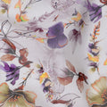 White Botanical Floral Print Cotton Voile Fabric with Purple, Olive, and Yellow Accents, 140 Cms Width, Made in India-D24328