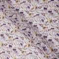 White Botanical Floral Print Cotton Voile Fabric with Purple, Olive, and Yellow Accents, 140 Cms Width, Made in India-D24328