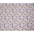 White Botanical Floral Print Cotton Voile Fabric with Purple, Olive, and Yellow Accents, 140 Cms Width, Made in India-D24328