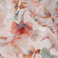 قماش قطني فوال بطبعة زهور نباتية وردية خدود مع لمسات من المرجان والأخضر والبيج، عرض 140 سم، صنع في الهند - D24330