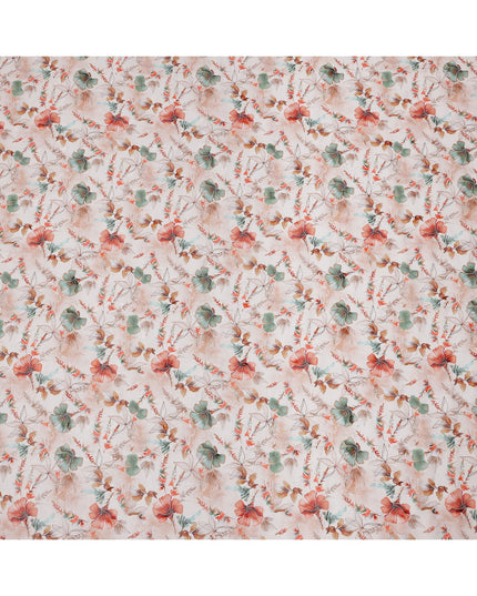قماش قطني فوال بطبعة زهور نباتية وردية خدود مع لمسات من المرجان والأخضر والبيج، عرض 140 سم، صنع في الهند - D24330