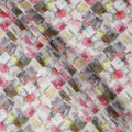 White Multicolor Abstract Brushstroke Print Cotton Voile Fabric with Pink, Grey, and Lime Accents, 140 Cms Width, Made in India-D24331