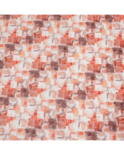 Peach Abstract Brushstroke Print Cotton Voile Fabric with Coral and Beige Accents, 140 Cms Width, Made in India-D24332