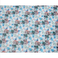 White Multicolor Abstract Brushstroke Print Cotton Voile Fabric with Blue, Teal, and Grey Accents, 140 Cms Width, Made in India-D24333