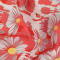 Red Daisy Floral Print Cotton Voile Fabric with White and Yellow Accents on Abstract Base, 140 Cms Width, Made in India-D24334