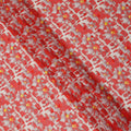 Red Daisy Floral Print Cotton Voile Fabric with White and Yellow Accents on Abstract Base, 140 Cms Width, Made in India-D24334