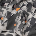 Black and White Daisy Floral Print Cotton Voile Fabric with Grey and Orange Accents on Abstract Base, 140 Cms Width, Made in India-D24335
