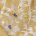 Mustard Yellow Daisy Floral Print Cotton Voile Fabric with White and Blue Accents on Abstract Base, 140 Cms Width, Made in India-D24336