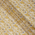 Mustard Yellow Daisy Floral Print Cotton Voile Fabric with White and Blue Accents on Abstract Base, 140 Cms Width, Made in India-D24336