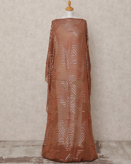 قماش ديراك صومالي شيفون حرير نقي بني صدئ مع لوركس معدني، 3.5 متر، عرض 140 سم، صنع في كوريا الجنوبية - D24532