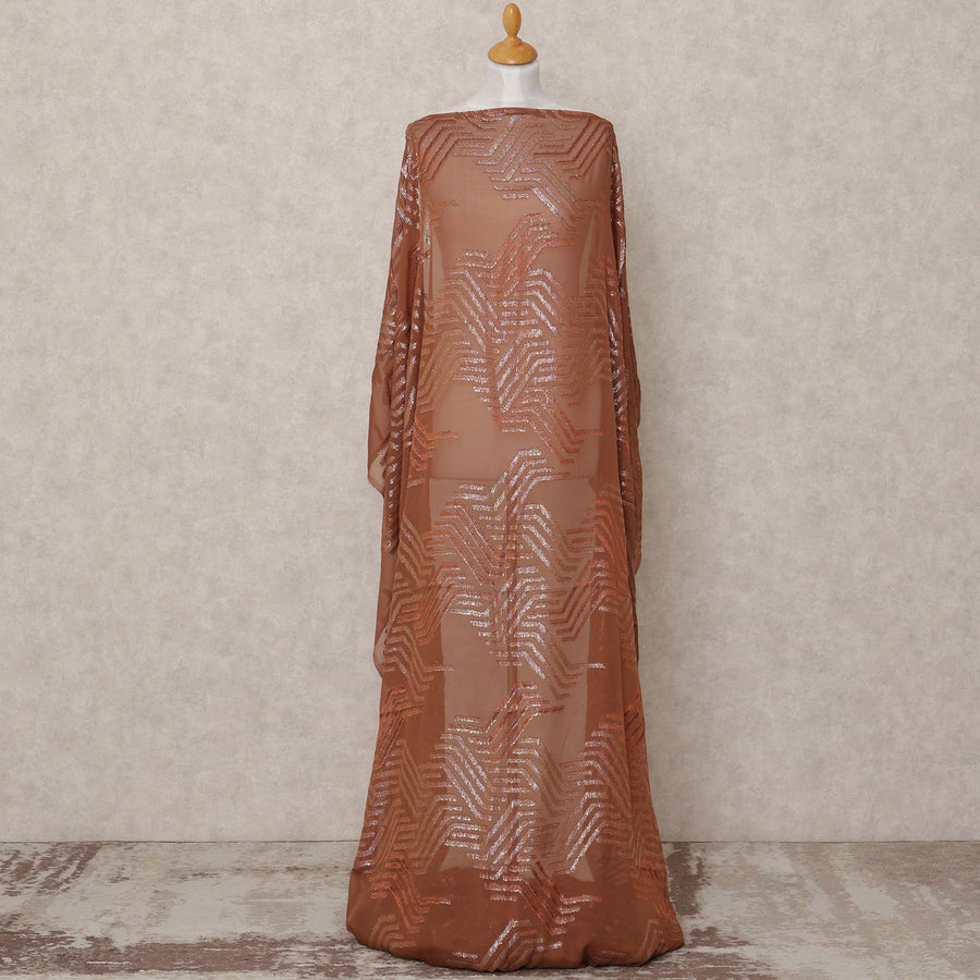 قماش ديراك صومالي شيفون حرير نقي بني صدئ مع لوركس معدني، 3.5 متر، عرض 140 سم، صنع في كوريا الجنوبية - D24532