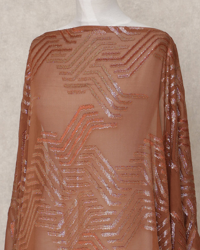 Rust Brown Pure Silk Chiffon Somali Dirac Fabric with Metallic Lurex, 3.5 Mtrs, Width 140 Cms, Made in South Korea-D24532 Regal Fabrics