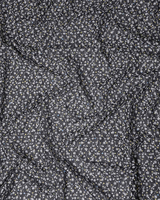 Black Bouquet Swiss Cotton Voile Thobe 4.5m