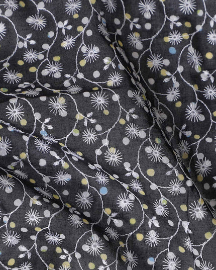 Black Bouquet Swiss Cotton Voile Thobe 4.5m