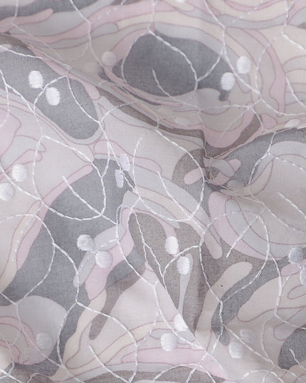 Grey Abstract Swiss Cotton Voile Thobe 4.5m