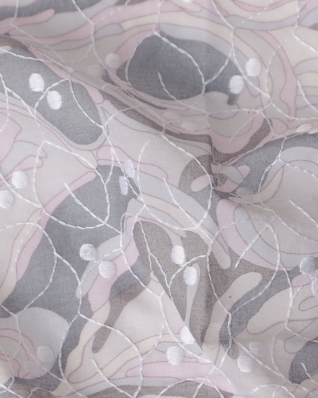 Grey Abstract Swiss Cotton Voile Thobe 4.5m