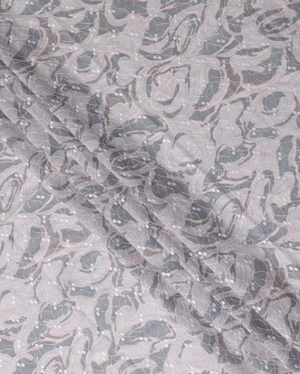 Grey Abstract Swiss Cotton Voile Thobe 4.5m