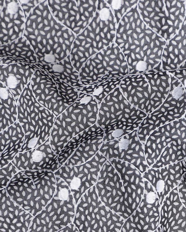 Charcoal Grey Geometric Swiss Voile Thobe 4.5m