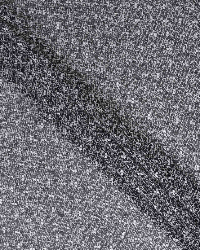 Charcoal Grey Geometric Swiss Voile Thobe 4.5m