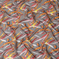 Modern Gray Synthetic Chiffon Fabric with Abstract Orange and Red Strokes, 140 cm Wide-D19112 Regal Fabrics