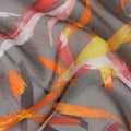 Modern Gray Synthetic Chiffon Fabric with Abstract Orange and Red Strokes, 140 cm Wide-D19112 Regal Fabrics