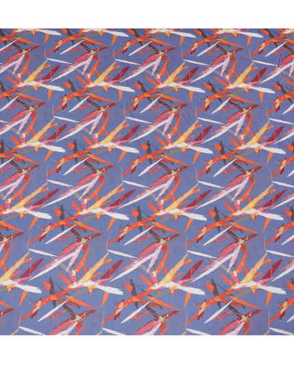 Contemporary Blue Synthetic Chiffon Fabric with Red and Orange Abstract Strokes, 140 cm Wide-D19113