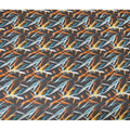Edgy Charcoal Synthetic Chiffon Fabric with Bold Orange and Blue Abstract Print, 140 cm Wide-D19114