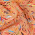 Peach Blossom Synthetic Chiffon Fabric with Tropical Blue and Orange Leaf Print, 140 cm Wide-D19115