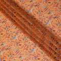 Peach Blossom Synthetic Chiffon Fabric with Tropical Blue and Orange Leaf Print, 140 cm Wide-D19115