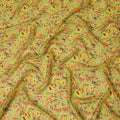 Lemon Yellow Synthetic Chiffon Fabric with Vivid Autumn Leaf Print, 140 cm Wide-D19116