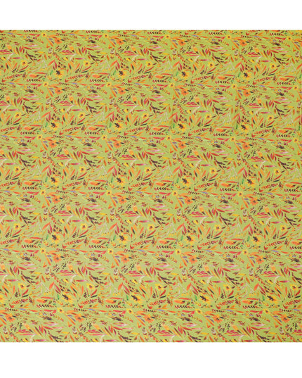 Lemon Yellow Synthetic Chiffon Fabric with Vivid Autumn Leaf Print, 140 cm Wide-D19116