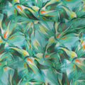 Seafoam Green Synthetic Chiffon Fabric with Orange and Yellow Feather Print, 140 cm Wide-D19118