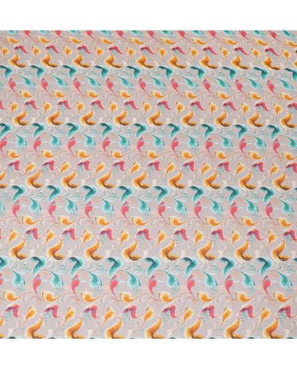 Soft Cream Synthetic Chiffon Fabric with Vibrant Peacock Feather Print, 140 cm Wide-D19125