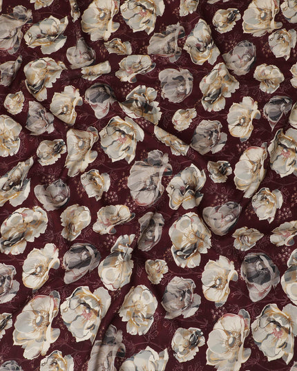 Elegant Burgundy Floral Viscose Fabric - 110 cm Wide-D19411