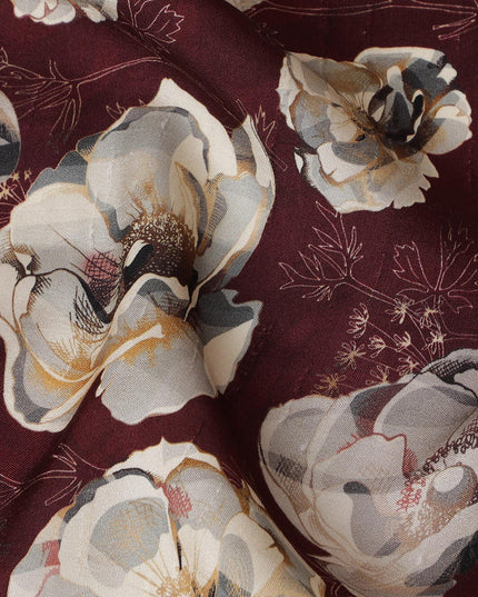 Elegant Burgundy Floral Viscose Fabric - 110 cm Wide-D19411