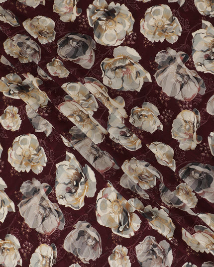 Elegant Burgundy Floral Viscose Fabric - 110 cm Wide-D19411