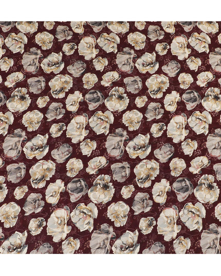 Elegant Burgundy Floral Viscose Fabric - 110 cm Wide-D19411