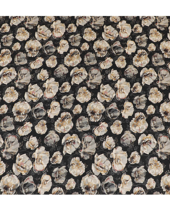 Elegant Black Floral Viscose Fabric - 110 cm Wide-D19413