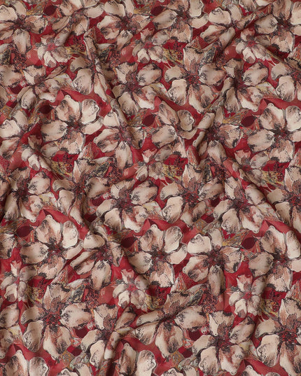 Elegant Crimson Floral Viscose Fabric - 110 cm Wide-D19415
