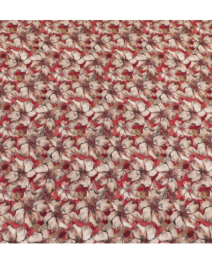 Elegant Crimson Floral Viscose Fabric - 110 cm Wide-D19415